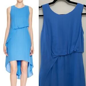Kobi Halperin Elegant Classic Modern Silk Hailey Blue Waterfall Dress S/M $398